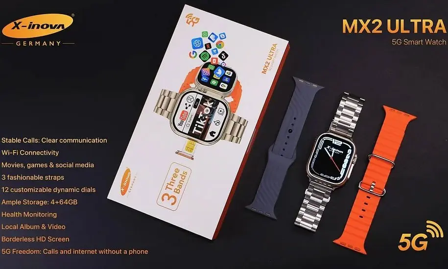 MX2 ULTRA | 5G Smart Watch |  X-INOVA 3 fashionable straps (stainless steel strap)