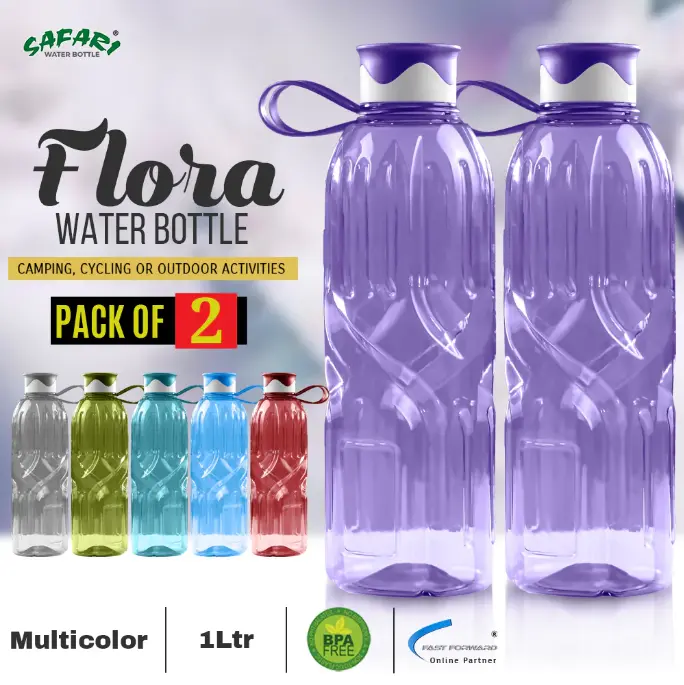 Flora Water Bottle - Pack of 2, Ideal for Home, Sports, and School Use, BPA-Free, 1 Litre Each