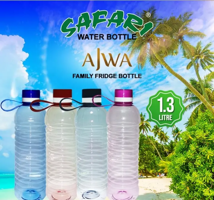 Safari Ajwa Water Bottle - Pack of 2, 1.3 Litre Each, Best for Home, Sports, Gym, and Outdoor Use, BPA-Free