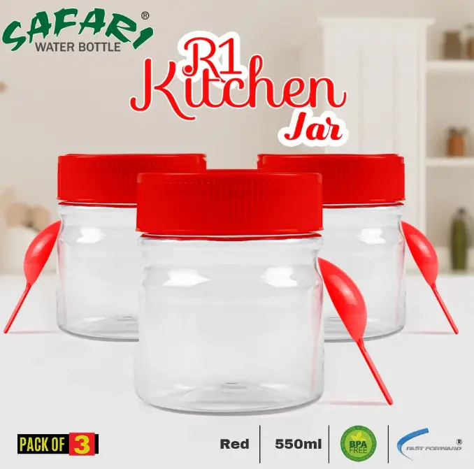 Safari R1 Jar - Pack of 3, 550 ml Each, Ideal for Storage, Home Use, and Kitchen Organization