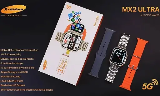 MX2 ULTRA | 5G Smart Watch |  X-INOVA 3 fashionable straps (stainless steel strap)