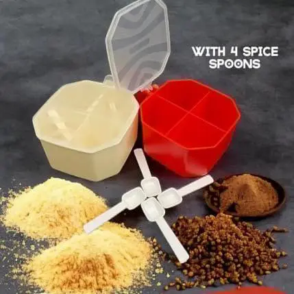 4-Compartment Spice Box with 4 Spoons – Organized and Convenient Storage